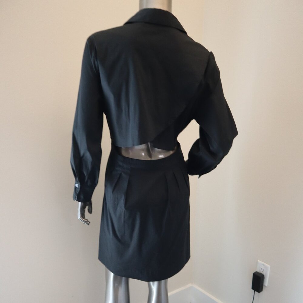 Veronica Beard Polina Black Dress Open Drape Back Cotton Shirt Dress Size 8 - Picture 7 of 9